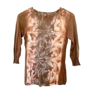 Marika Charles Brown Printed 3/4 Sleeve Shirt Sz XS